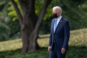 President Joe Biden departs the White House