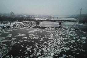 Ice Pancakes Vistula River Warsaw