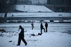 Ice Pancakes Vistula River Warsaw