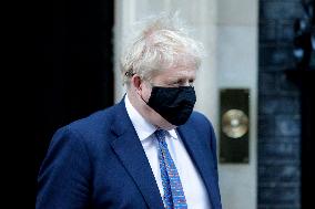 Boris Johnson Leaves For First Prime Minister's Questions Of 2022