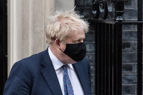 Boris Johnson Leaves Downing Street For PMQs