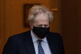 Boris Johnson Leaves Downing Street For PMQs