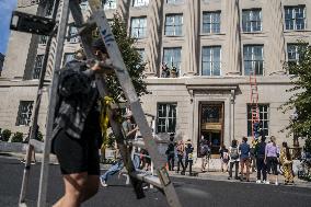 Members of Extinction Rebellion protest at the US Chamber of Commerce