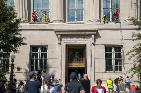 Members of Extinction Rebellion protest at the US Chamber of Commerce