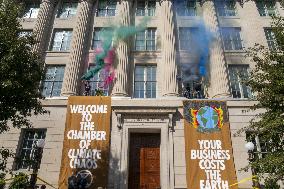 Members of Extinction Rebellion protest at the US Chamber of Commerce