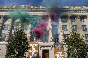 Members of Extinction Rebellion protest at the US Chamber of Commerce