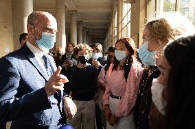 Jean-Michel Blanquer visits a high school on the eve of the national hommage for Samuel Paty - Paris