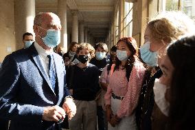 Jean-Michel Blanquer visits a high school on the eve of the national hommage for Samuel Paty - Paris