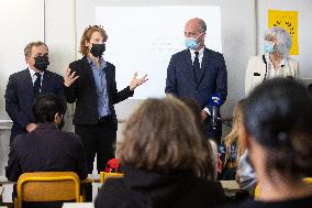 Jean-Michel Blanquer visits a high school on the eve of the national hommage for Samuel Paty - Paris