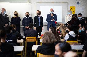 Jean-Michel Blanquer visits a high school on the eve of the national hommage for Samuel Paty - Paris