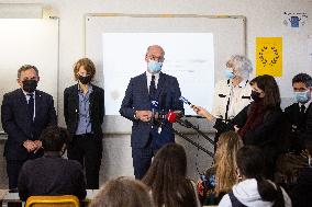 Jean-Michel Blanquer visits a high school on the eve of the national hommage for Samuel Paty - Paris