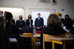 Jean-Michel Blanquer visits a high school on the eve of the national hommage for Samuel Paty - Paris