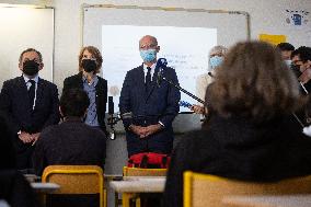 Jean-Michel Blanquer visits a high school on the eve of the national hommage for Samuel Paty - Paris