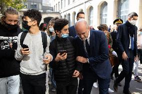 Jean-Michel Blanquer visits a high school on the eve of the national hommage for Samuel Paty - Paris