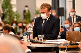 French President Emmanuel Macron at Le Cloitre - Marseille