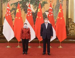 CHINA-BEIJING-XI JINPING-SINGAPOREAN PRESIDENT-MEETING (CN)