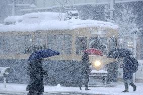 Snow-covered central Japan city
