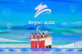 (SP)CHINA-BEIJING-WINTER PARALYMPICS-PARA ALPINE SKIING-WOMEN'S SLALOM-VISION IMPAIRED-VICTORY CEREMONY (CN)