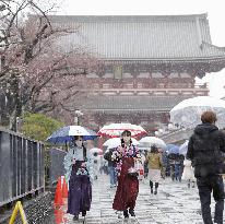 Sleet falls in Tokyo