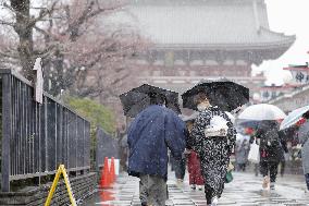 Sleet falls in Tokyo