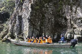 Boat tour around Doro gorge in western Japan