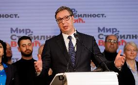 SERBIA-BELGRADE-ELECTIONS-VUCIC-VICTORY-DECLARATION