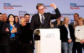 SERBIA-BELGRADE-ELECTIONS-VUCIC-VICTORY-DECLARATION