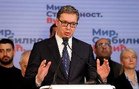 SERBIA-BELGRADE-ELECTIONS-VUCIC-VICTORY-DECLARATION