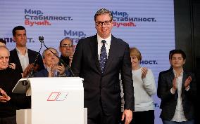 SERBIA-BELGRADE-ELECTIONS-VUCIC-VICTORY-DECLARATION