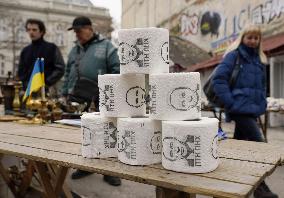 Toilet paper with Putin's face illustrations