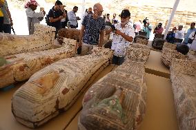 EGYPT-SAQQARA-ARCHAEOLOGY-MUMMY COFFINS-BRONZE STATUES
