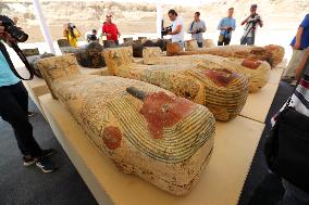 EGYPT-SAQQARA-ARCHAEOLOGY-MUMMY COFFINS-BRONZE STATUES