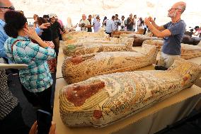 EGYPT-SAQQARA-ARCHAEOLOGY-MUMMY COFFINS-BRONZE STATUES