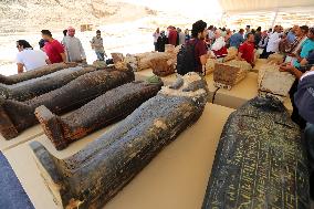 EGYPT-SAQQARA-ARCHAEOLOGY-MUMMY COFFINS-BRONZE STATUES