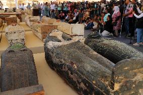 EGYPT-SAQQARA-ARCHAEOLOGY-MUMMY COFFINS-BRONZE STATUES