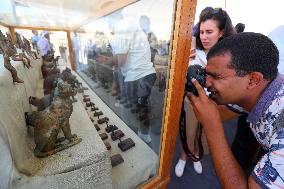 EGYPT-SAQQARA-ARCHAEOLOGY-MUMMY COFFINS-BRONZE STATUES