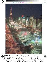 Snow sculptures lit up