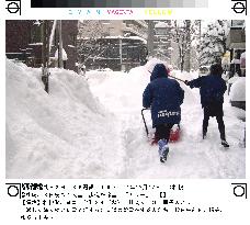 Heavy snowfall continues in Hokkaido, paralyzes transport