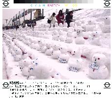 Sapporo citizens making 10,000 snowmen