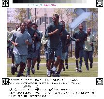 Nigerian soccer team training in Hiratsuka