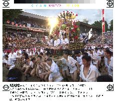 Revelers carry float in Hakata Yamagasa festival