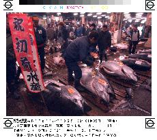 Tuna fetches 6.38 mil. yen at Tsukiji's 1st auction for 2003