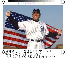 Matsui poses with Stars and Stripes