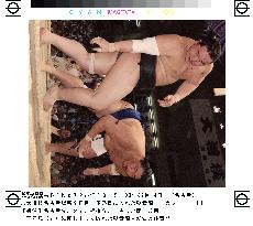 Asashoryu defeated by Tamanoshima at Nagoya sumo