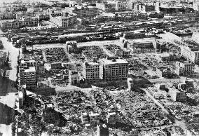 Scorched land in Tokyo's Yaesu area after air raids