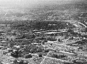 Scorched land in Tokyo's Kudan area after air raids
