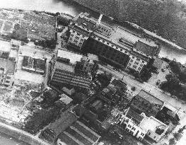 Scorched land in Jimbocho, Tokyo following air raids