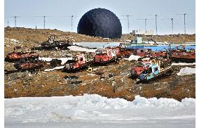 Scrapped snowmobiles left at Showa Base in Antarctic
