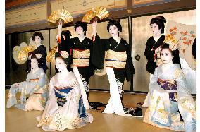 Kimono-clad entertainers prepare for spring Kyoto dancing