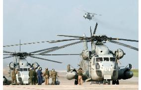 U.S. Marine choppers return to Okinawa from Iraq